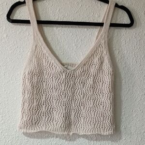 Freshman Cream Knit V-Neck Cropped Tank